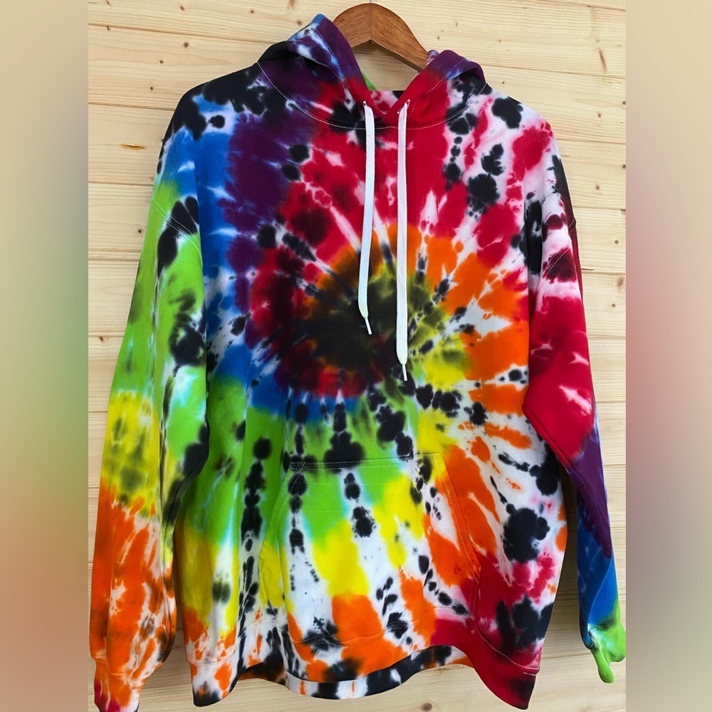 GILDAN Colorful Tie Dye Hoodie Soft Unisex Pullover Sweatshirt Unique Hippie - Picture 4 of 11